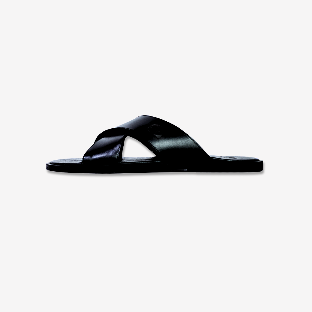 Black Leather Slides