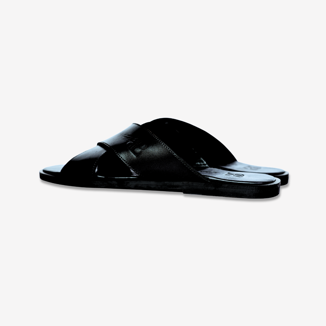 Black Leather Slides