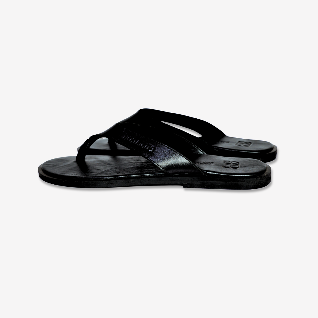 Black Leather Flip Flops