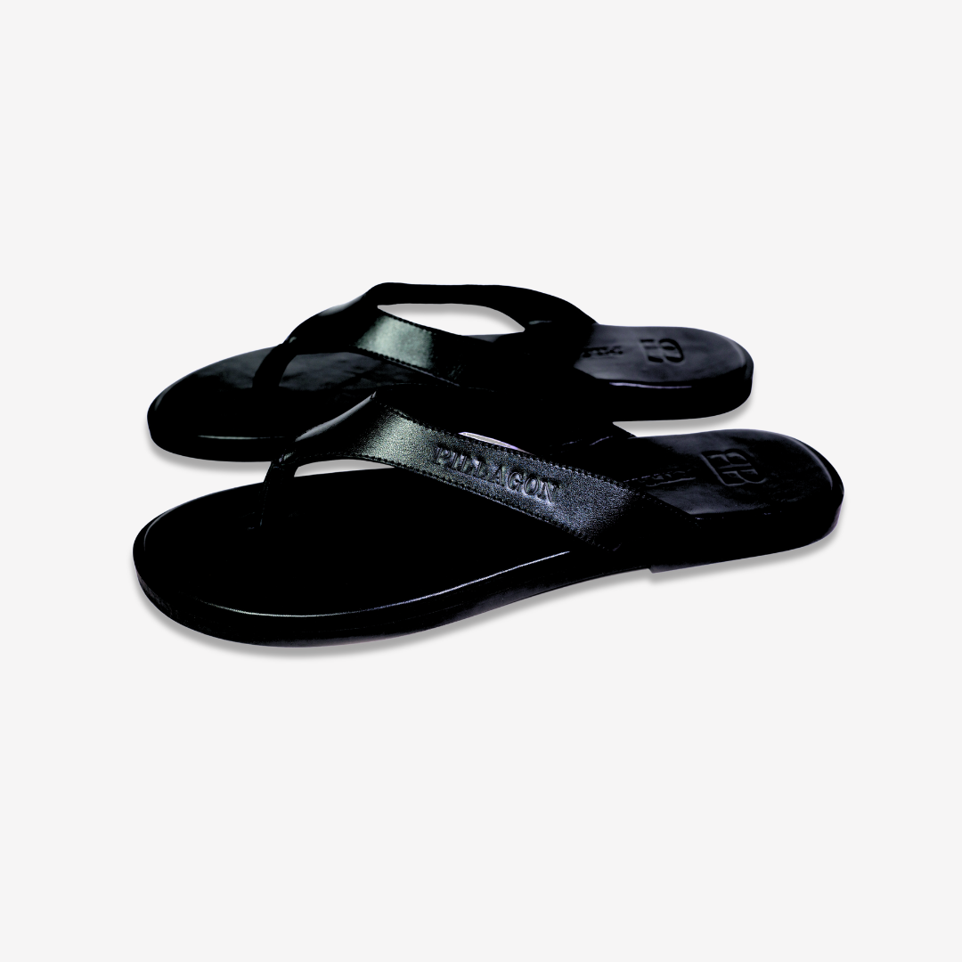 Black Leather Flip Flops