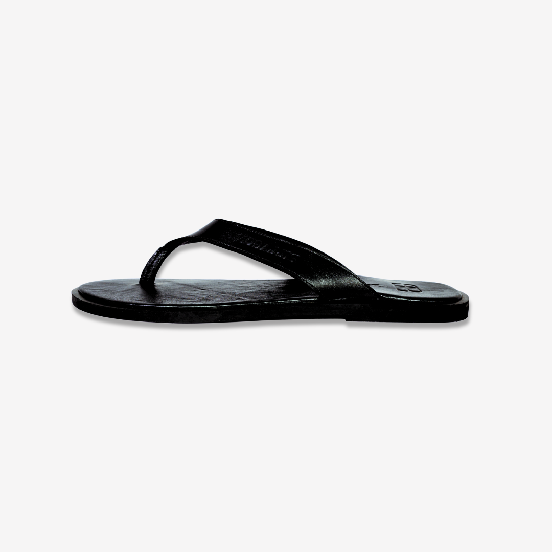 Black Leather Flip Flops