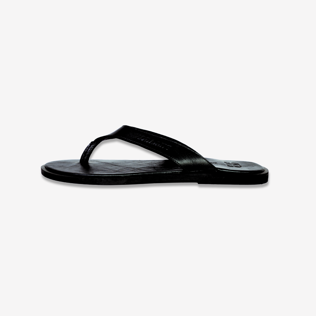 Black Leather Flip Flops PILLAGON